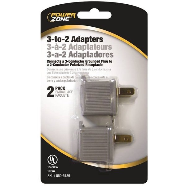 Powerzone Adapters 2Pk 3 To 2 Grey ORAD3200